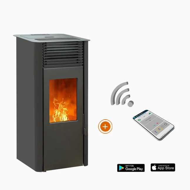 Poêle à granulés Etanche EMAFLAM REVA 9 kW Noir ( Boitier Wifi inclus)